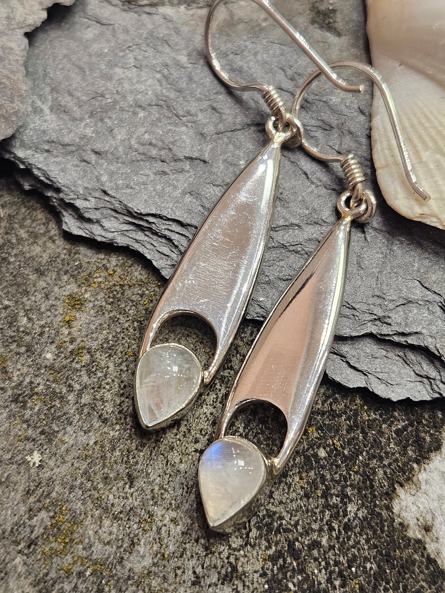 Moonstone Boat Drop Earrings
