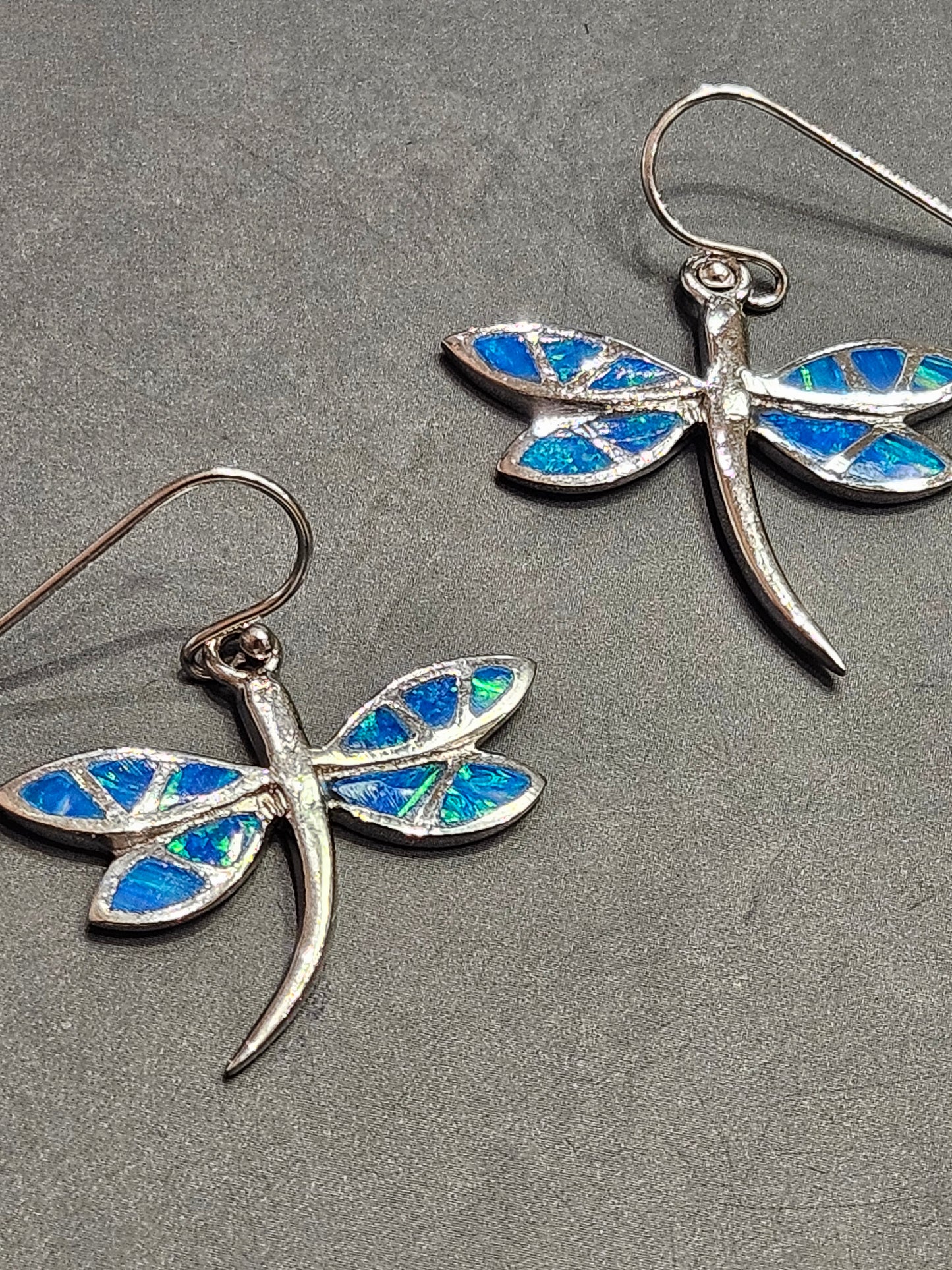 Blue Opal Dragon Fly Earrings